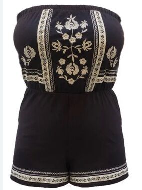 Forever 21 Black Romper with Cream Embroidered Accents